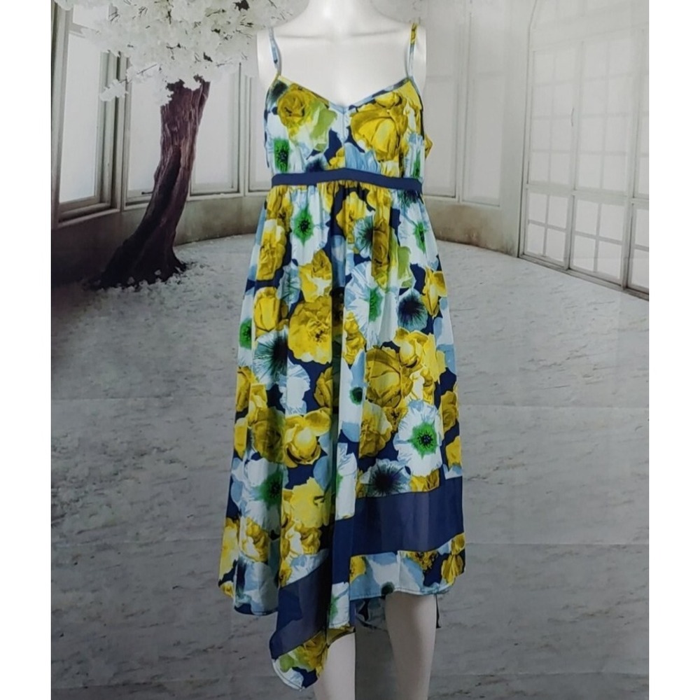 Simply Vera Wang Small Midi Dress Handkerchief Hem Floral Sleeveless w/ Pockets